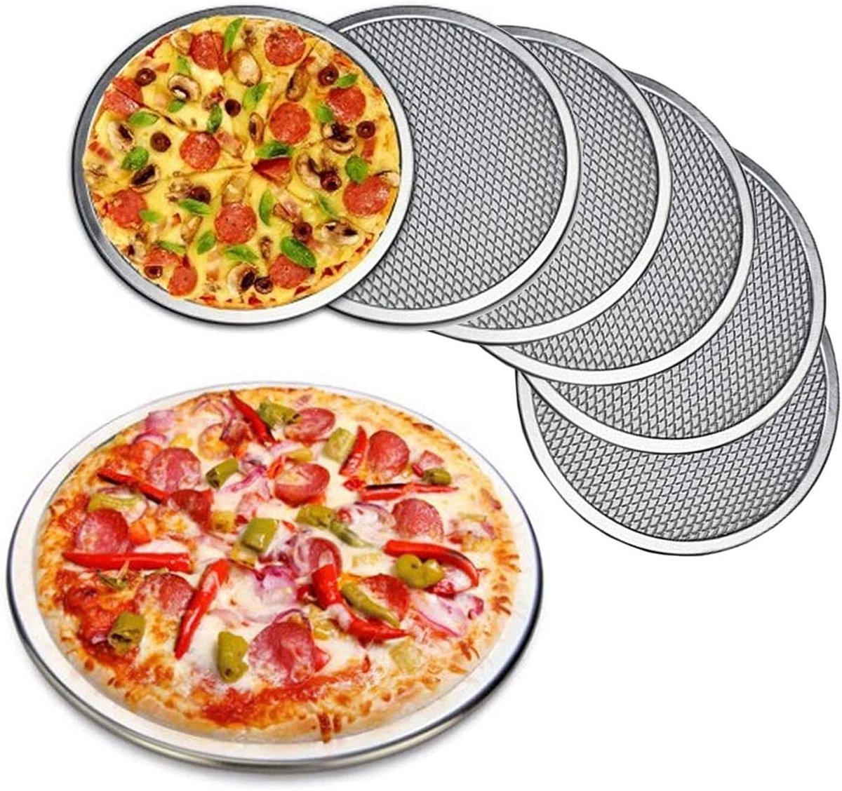 Pizza Bakplaat - Ronde Bakvorm - Pizza Bakken - Geperforeerd Ontwerp - 6 Stuks - Zilver