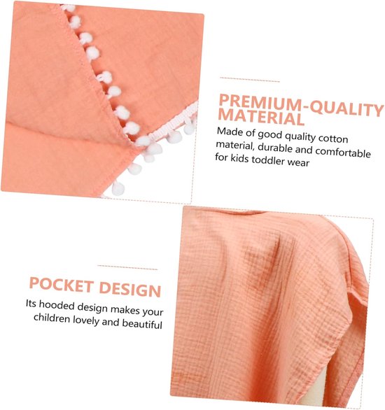 Baby Poncho Handdoek - Kinderbadjas Capuchon - Strand en Zwembad - Zacht Katoen - 50 x 52 cm - Roze — afbeelding 5