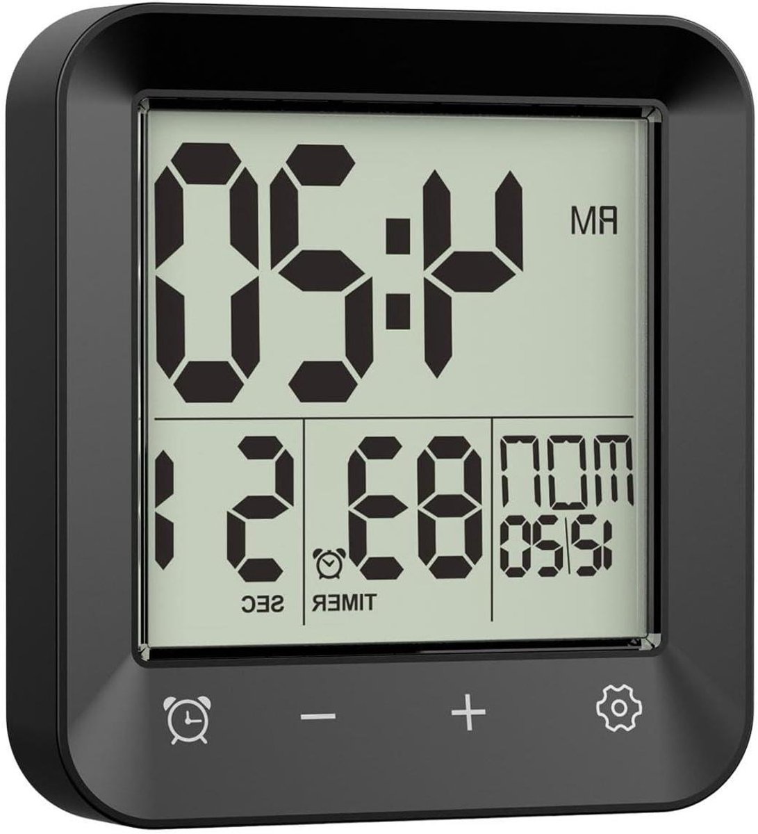 Vochtbestendige Klok - Badkamer Timer - Tijd Beheer - Groot LCD Display - 10.3cm Breed - Zwart