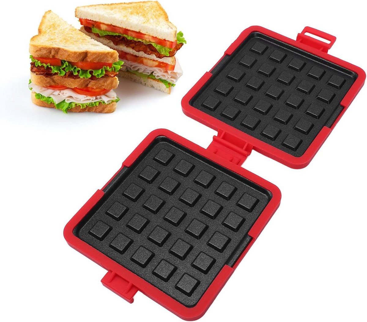 Sandwich Maker - Toastie Apparaat - Snelle Maaltijden - Vaatwasmachinebestendig - Compact Design - Rood