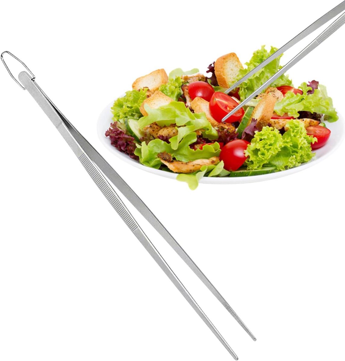 Keuken Pincet - Serveren Tang - Voedsel Presenteren - Antislip Grip - 30 cm - Zilver