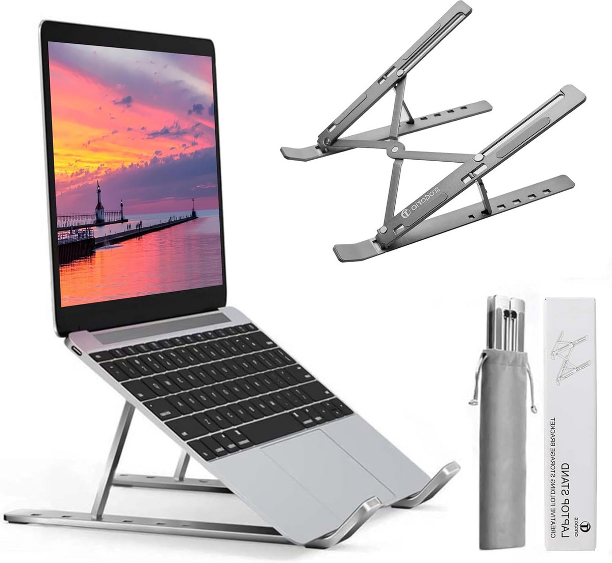 Verstelbare & Opvouwbare Laptop Standaard - Zilver Aluminium - Compact & Lichtgewicht