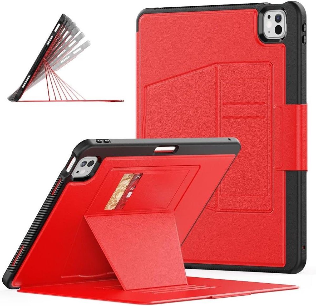 Tablethoes - Beschermhoes - Dagelijks gebruik - Met pashouders - 13 inch - Rood
