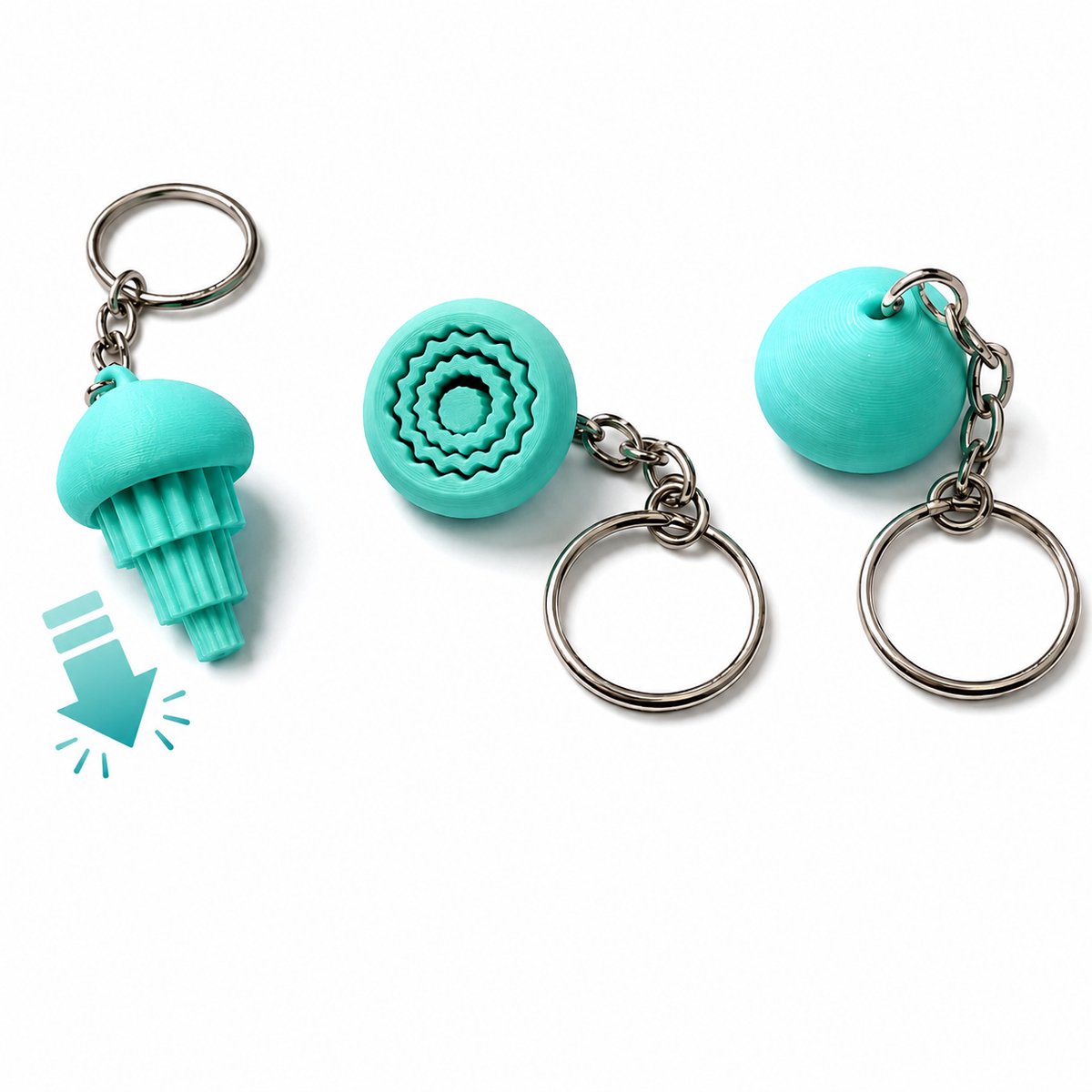 Jellyfish Fidget Toy Sleutelhanger - Anti Stress Speeltje Voor Kinderen En Volwassenen - Sensorisch Friemelspeeltje - Pocket Toy - Fidget Keychain - Cadeau Voor Autisme ADHD Stressvermindering - Print In Place Design - Compact Formaat - Turquoise
