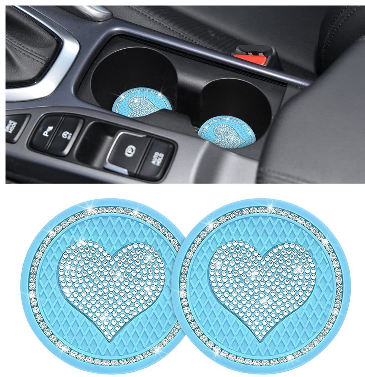 Dailygoods - Hartvormige Onderzetters met Bling voor Auto's - 2 Stuks