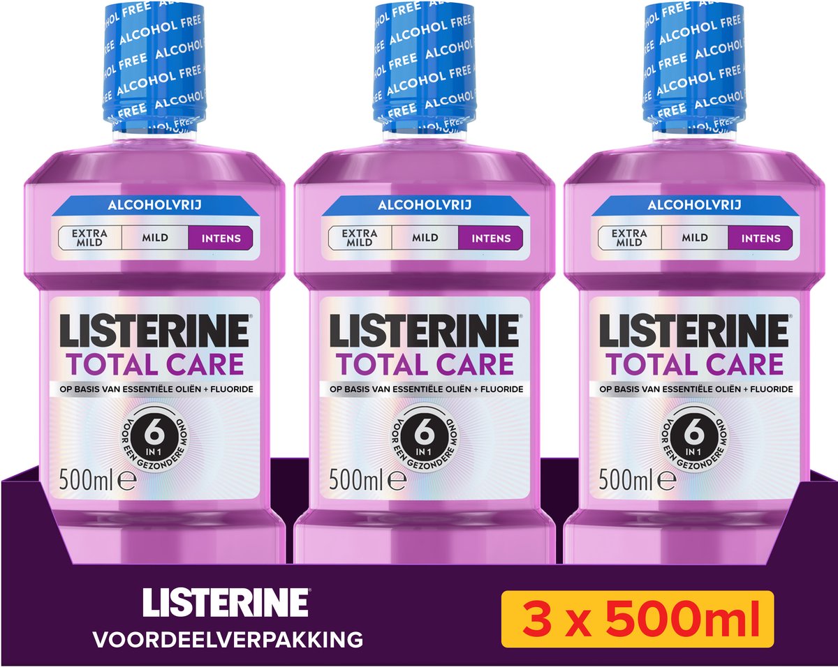 LISTERINE Total Care Intens Alcoholvrij, zonder alcohol, intense muntsmaak, 3x500 ml