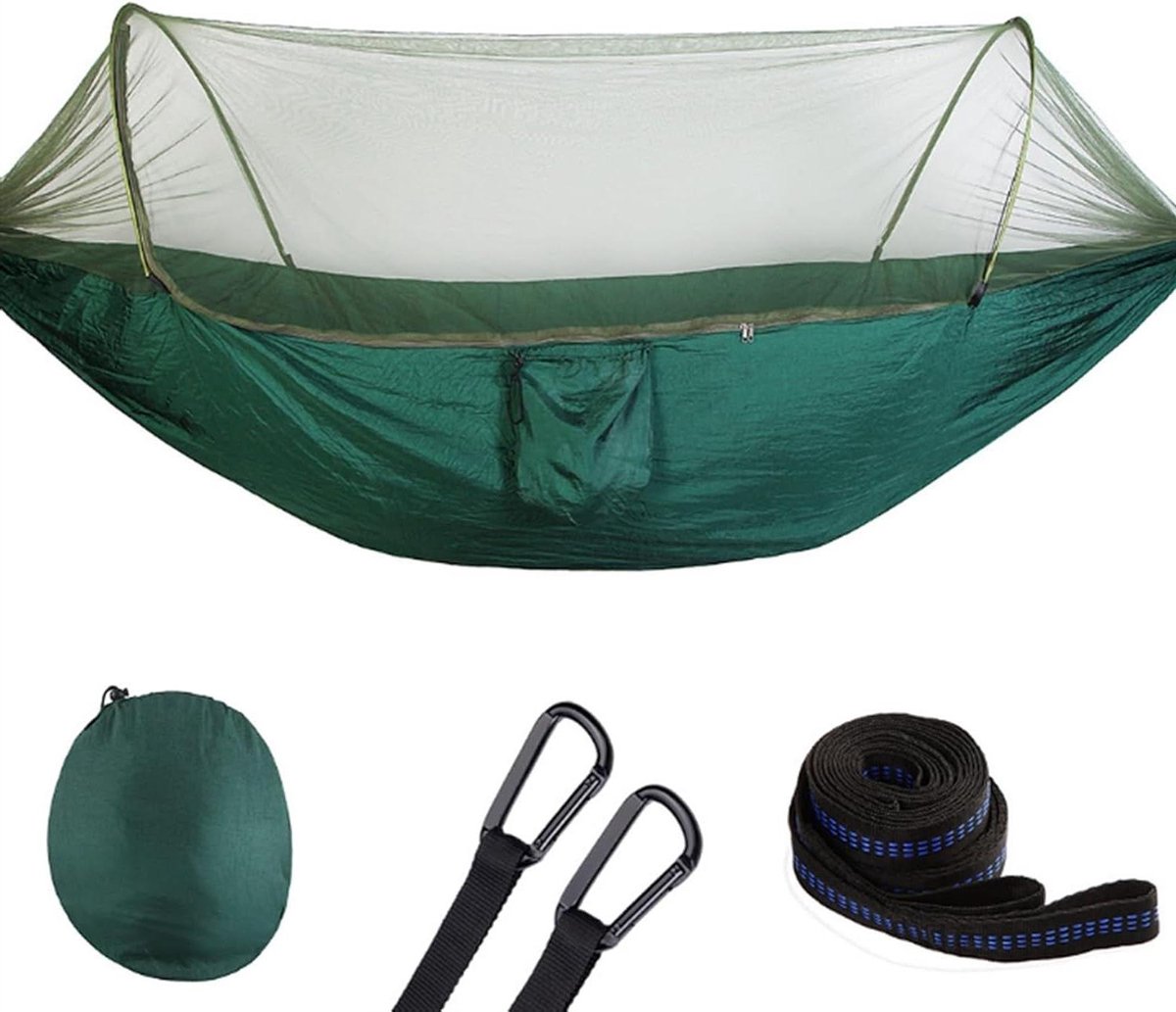 Buitenhangmat Dubbel - Kampeerhangmat Nylon - Ontspannen Buiten - Met Geïntegreerd Klamboe - 290x140 cm - Groen