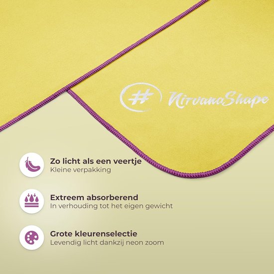 Microvezel Handdoek - Reishanddoek Strandlaken - Reizen en Sport - Snelle Droogtijd - 100 x 50 cm - Geel Paarse Naad — afbeelding 2