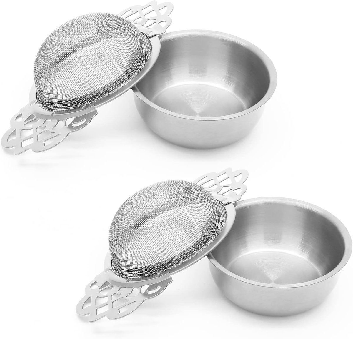 2-delige theezeefset, roestvrijstalen filter voor losse thee, zilverkleurig.