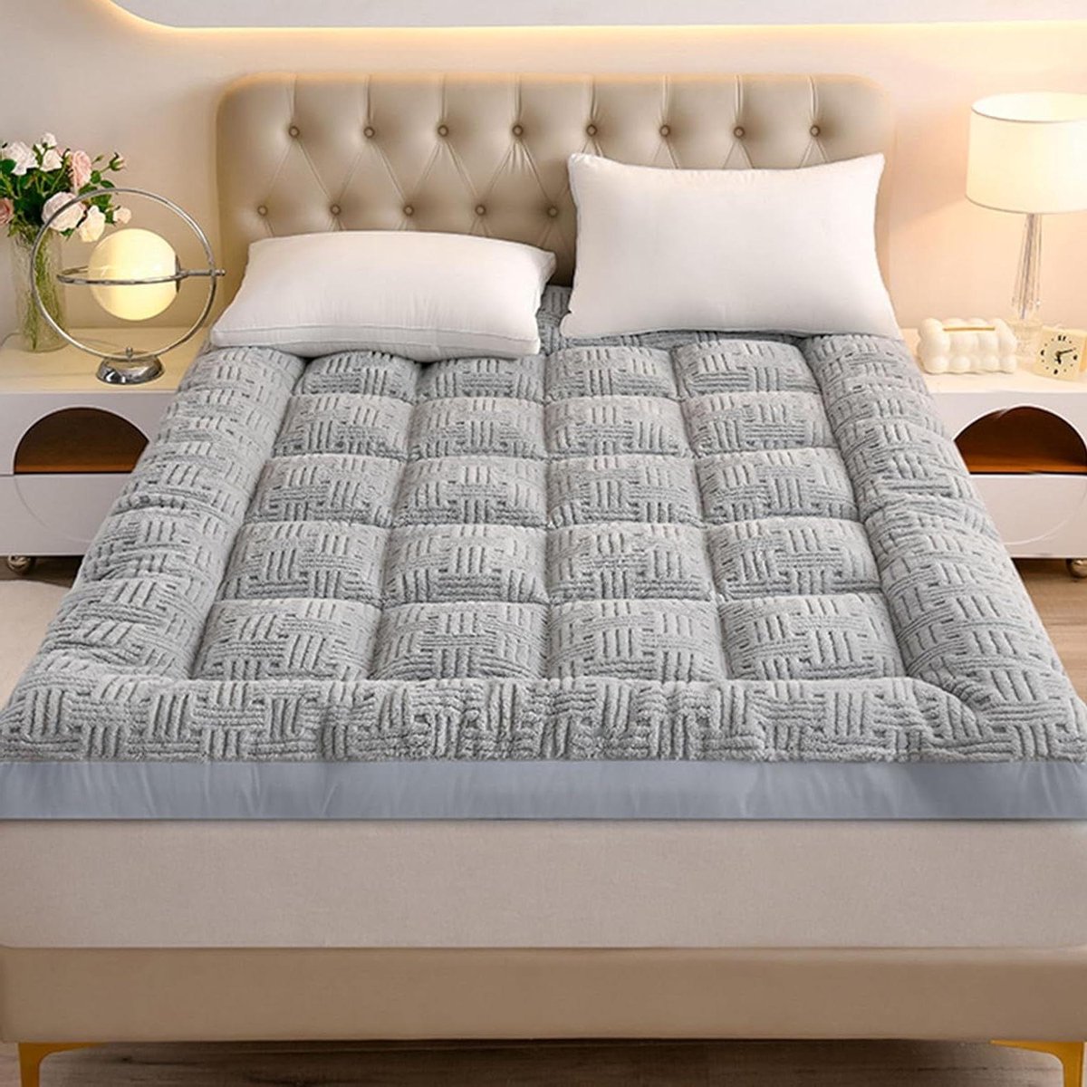 Japanse futonmatras - Vloermatras topper - Comfortabel slapen - Dikke katoenen vulling - 180 x 200 cm - Grijs