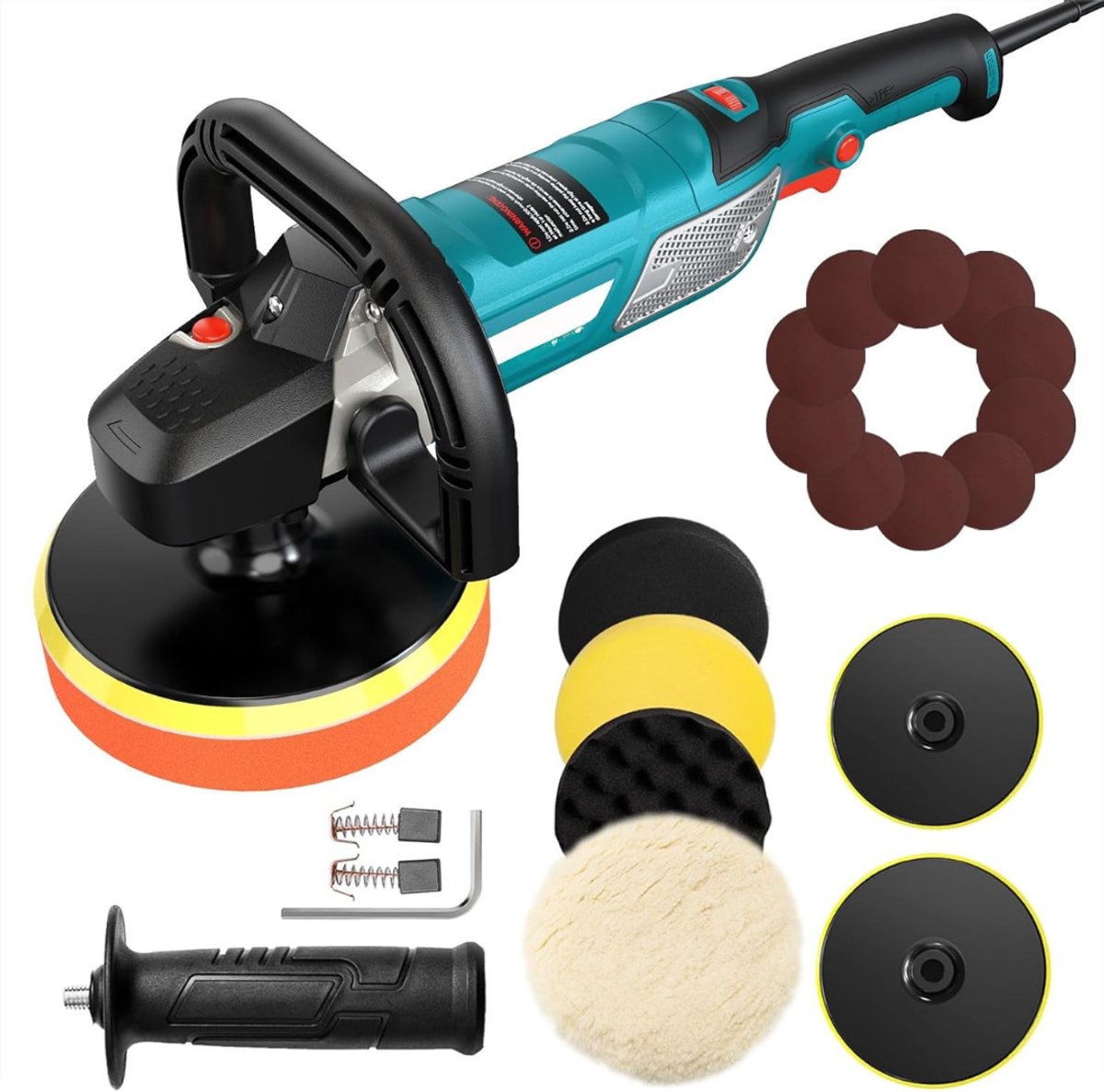 TIM® Polijstmachine Auto - Excentrische Polijstmachine - Polijstmachine - Inclusief Accessoires - Blauw - 10cm x 38cm x 8cm