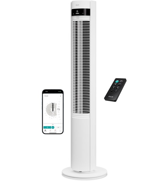 Duux Elevate stille torenventilator wit met ionisator, 26 snelheden, slaapmodus, smart app, Alexa