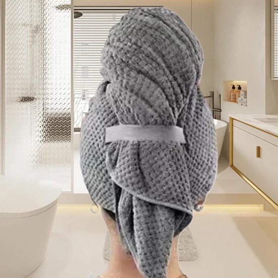 Microvezel Haarhanddoeken - Sneldrogende Kappen - Haar Drogen - Ultra Absorberend - 61 x 105 cm - Grijs — afbeelding 5