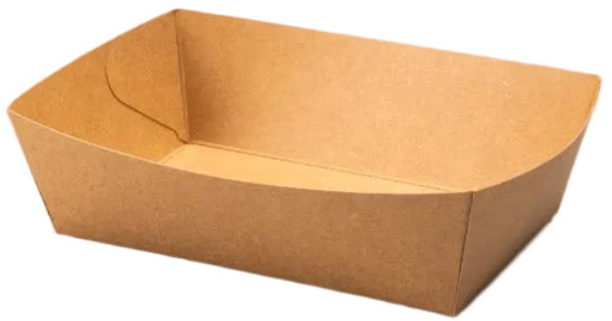 100x BIO Nature kraft frietbakje bruin A13 - 13cm x 7,8cm x 4,3cm Friet patat frites saus friet bakje snack carnaval festival thema feest composteerbare