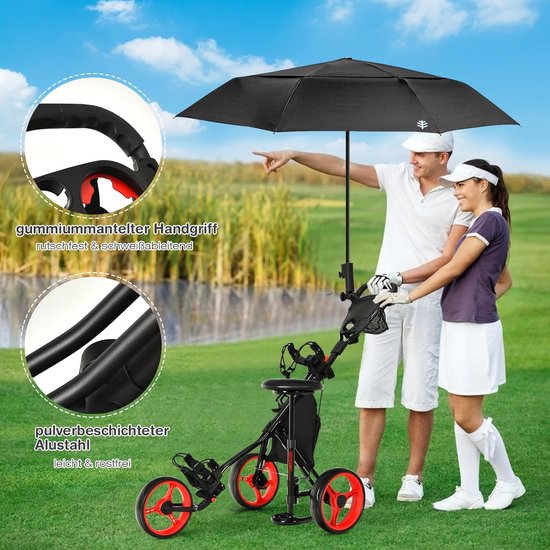 Golftrolley met 3 wielen - Golfkar inklapbaar - Golfspel praktischer maken - Met afneembare zitting — afbeelding 2