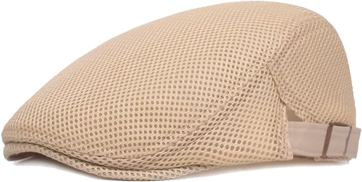 Ademende mesh zomerbaret voor heren, rijpet, platte pet - Khaki