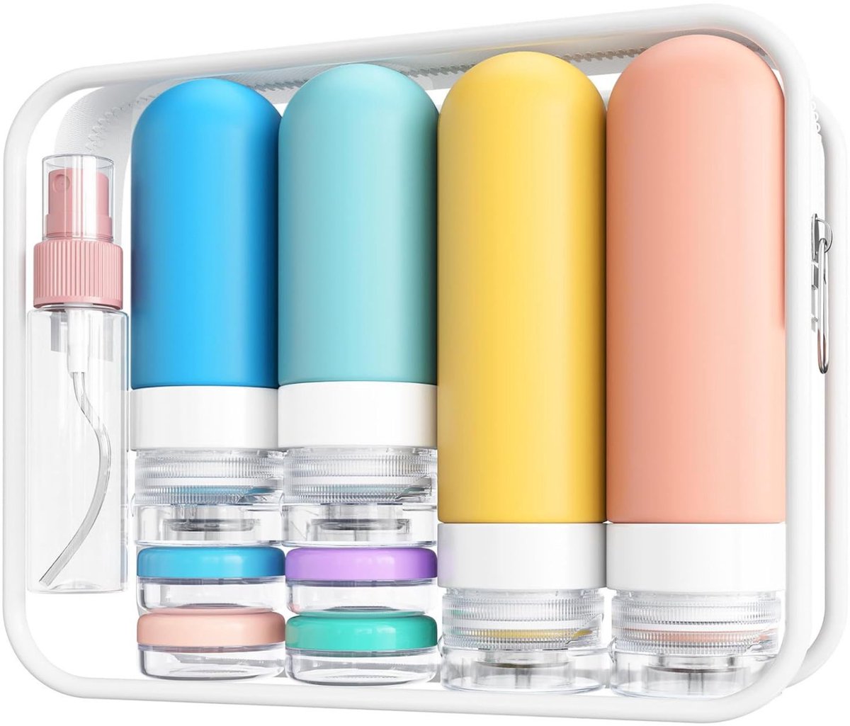 Tamarow Luxe Siliconen Reisflesjes Set – 16 Delig – Lekvrij & BPA-Vrij – Navulbare Reisflacons voor Handbagage – Pastel