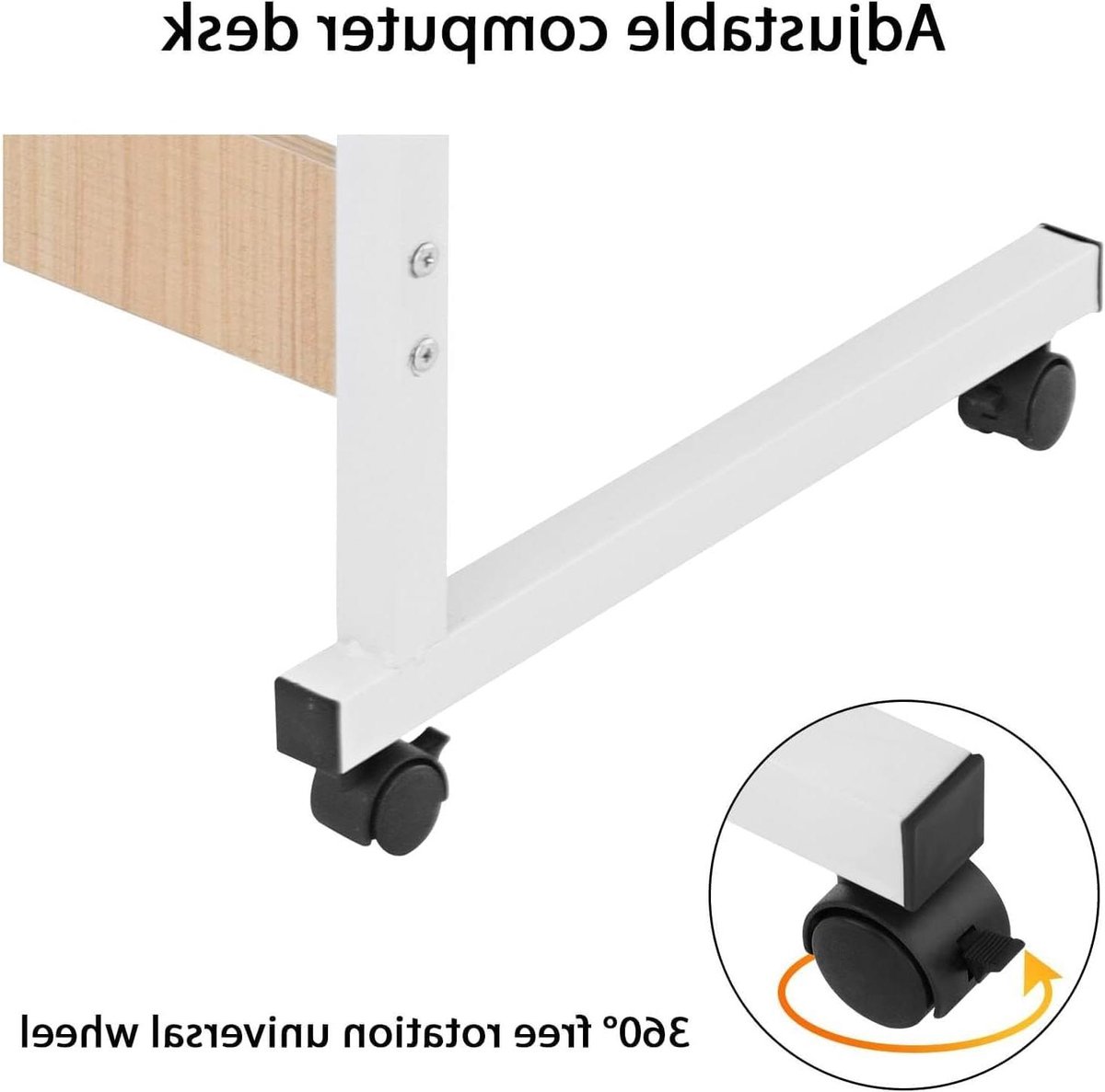 Opvouwbare laptoptafel - Verstelbaar bureau - Werken en eten - Met wielen - 70-80 cm hoogte - Licht hout
