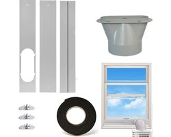 Airco Raamafdichtingskit – Verstelbare Lengte 43 – 129 Cm – Raam Afdekzeil – Raamafdichtingskit Mobiele Airco – Raamafdichting – Mobiele Airco – Schuifbare Afvoerset Voor Afvoerslang – Geschikt Voor Afvoerkanalen Met Een Diameter Van 13 Cm