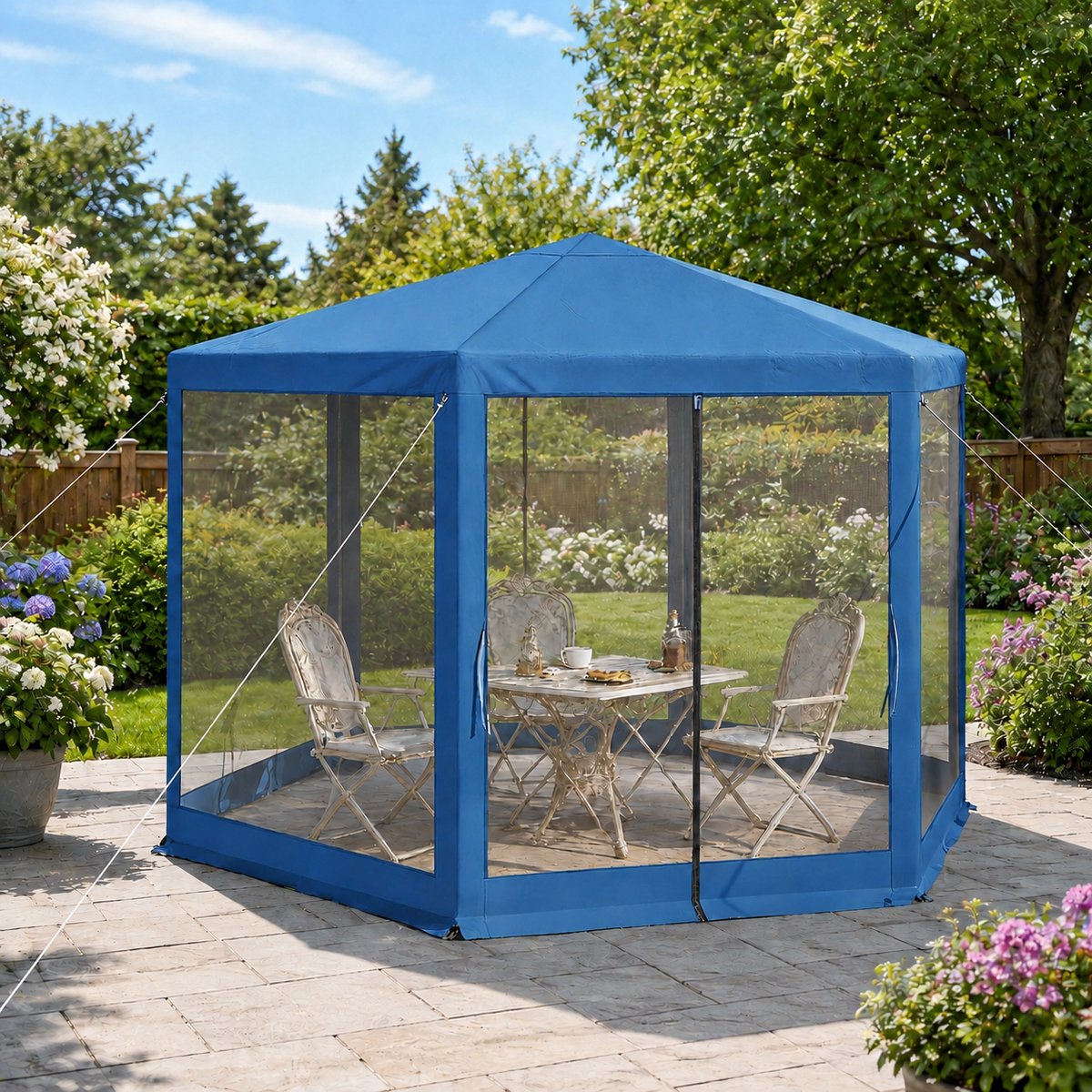 Easy-Up Partytent - Premium easy-up Partytent - UV Bescherming - Gaas - Ademend - Bescherming tegen insecten - Waterdicht - Metalen frame - Geschikt voor bruiloften, verjaardagsfeestjes, familiebijeenkomsten, markten en kamperen - Blauw