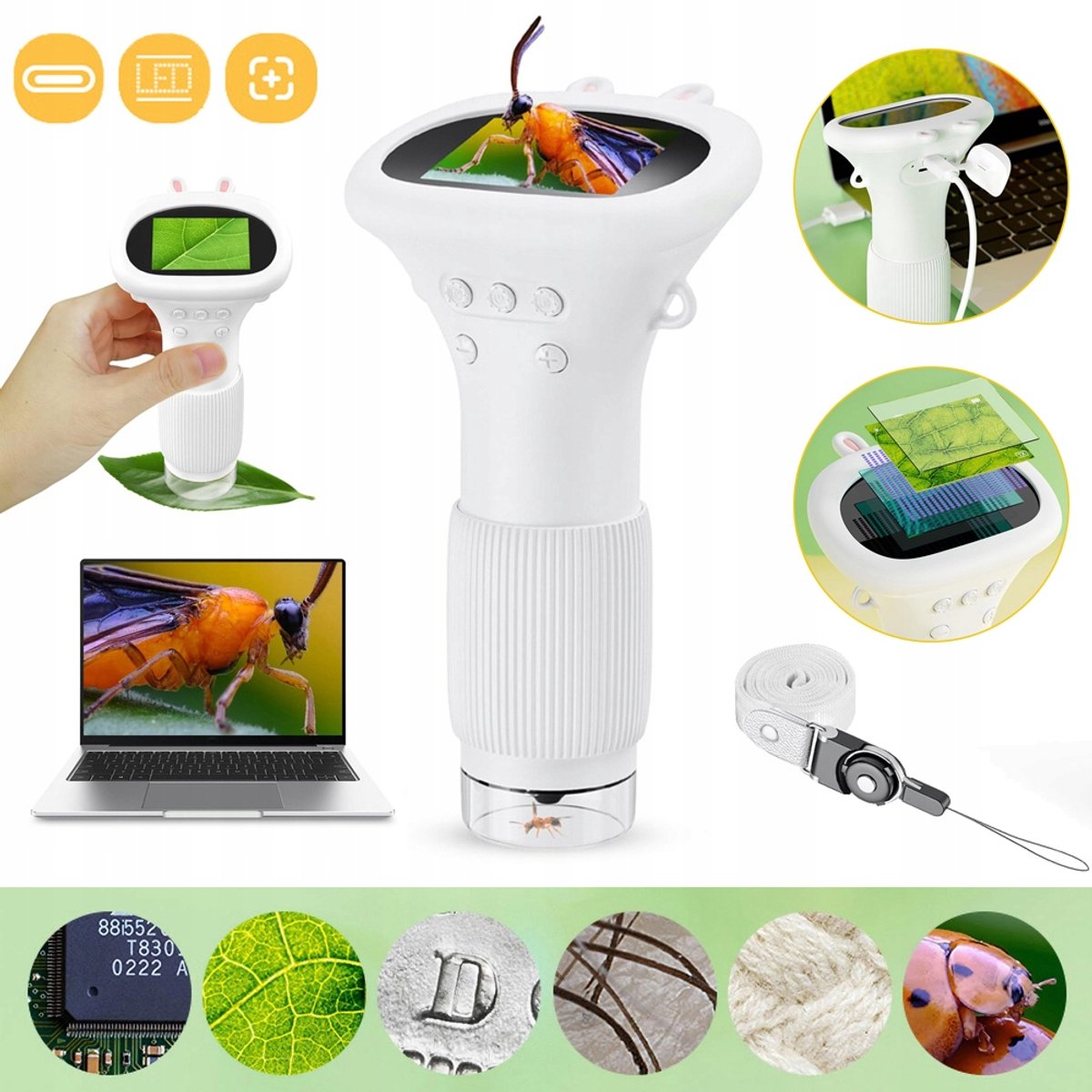 Microscoop Voor Kinderen - 2 Inch IPS-Scherm-1000x Vergroting-Handzame Digitale Microscoop Hd Draagbaar Mini-Microscoop Met USB-Camera-PC-Compatibel - Wetenschappelijk Educatief Speelgoed-Leuk Verjaardagscadeau Voor Kinderen En Studenten