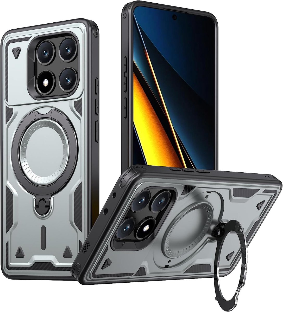 Case voor Xiaomi Poco X6 Pro met Magsafe, 360° Rotating Ring, Schokbestendig en Robuust Ontwerp