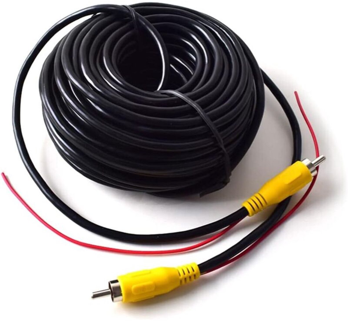 15 meter lange videoverlengkabel met RCA-stekker en lotusconnector, geschikt als kabel voor achteruitrijdetectie in de auto (rood).