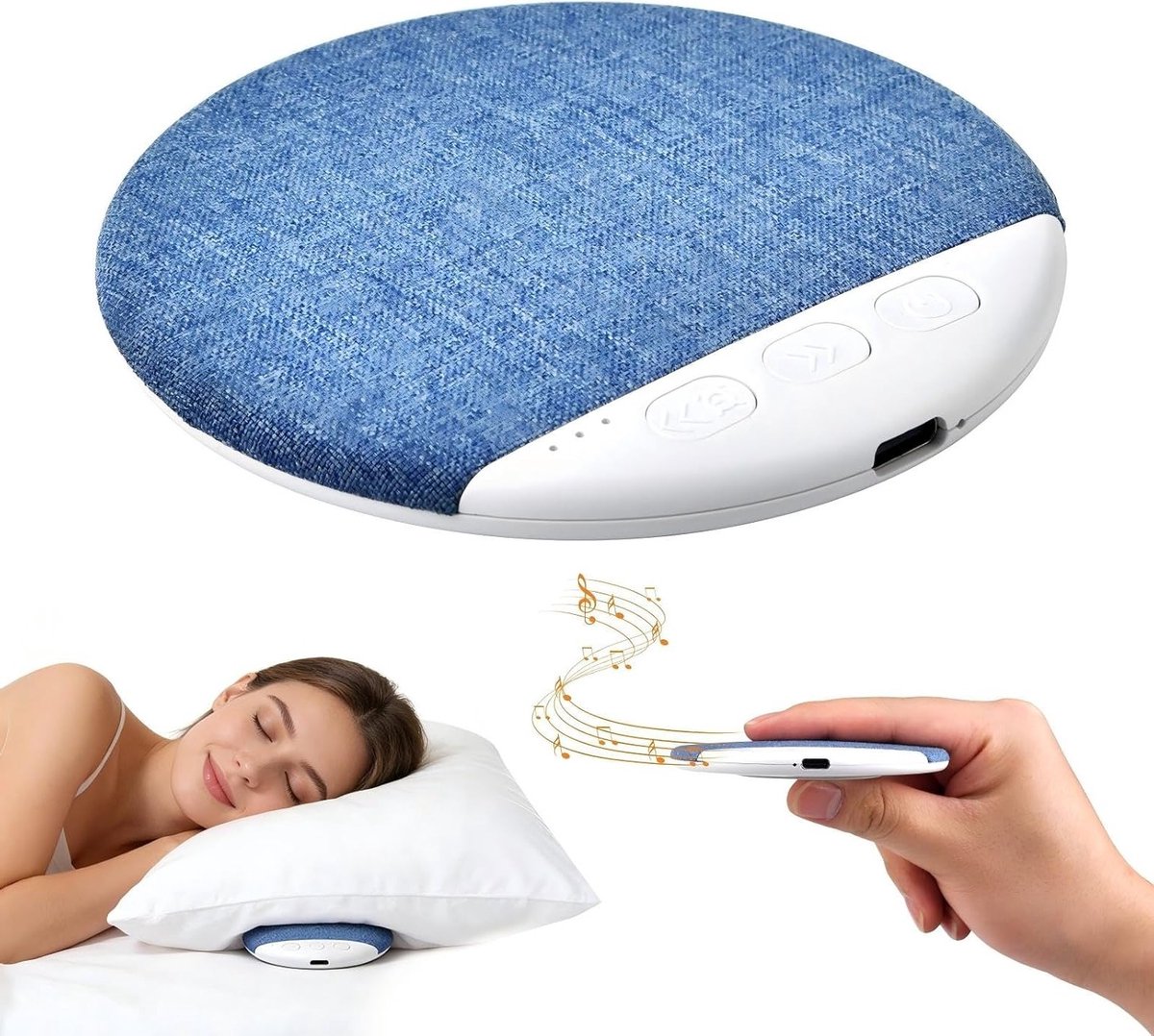 Draadloze Kussenluidspreker met Wit Geluid, Slimme Timer en Draagbare Stereo-Bass voor Ontspanning en Slaap