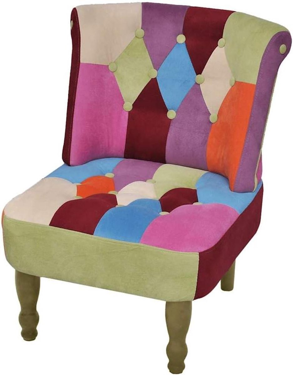 Fauteuil Stoel - Zitstoel Stof - Woonkamer Decoratie - Patchwork Ontwerp - 52x64x70 cm - V