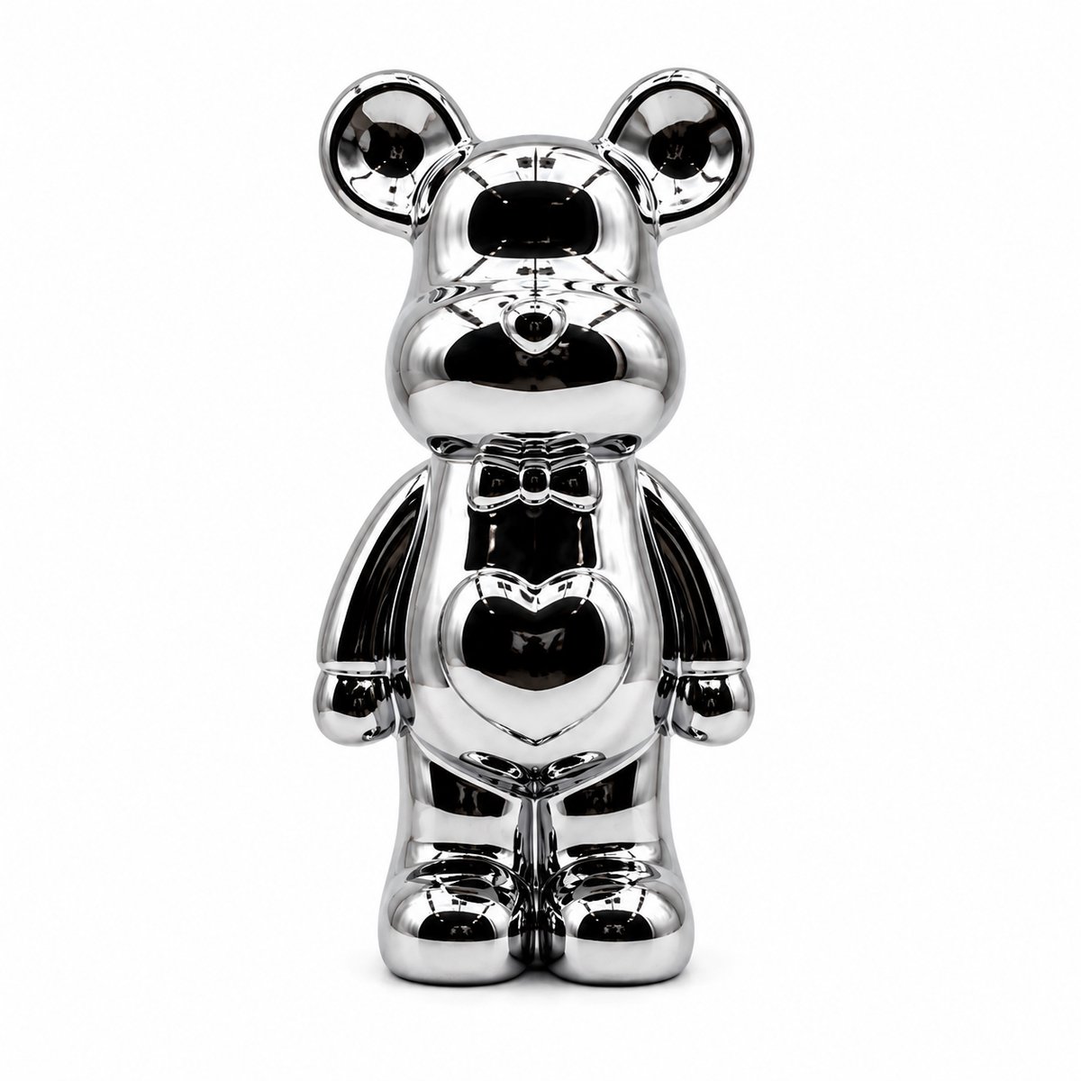 Enluxe Metalen Zilveren Teddy Beertje TV Kast - Keramische Wijnkast en Decoratieve Opbergoplossing voor Moderne Interieur, Minimalistisch Design met Glanzende Afwerking, Ideaal als Statement Piece voor Woonkamer, Slaapkamer of Kantoor
