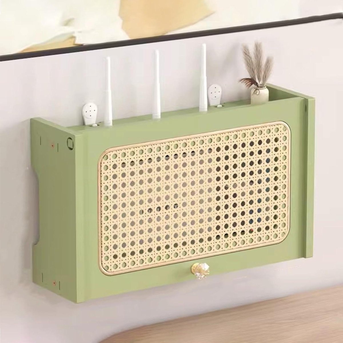 Router Opbergkast - Kabel Organizer - Ruimte Ordenen - Rotan Ventilatie - 40 cm Breed - Groen