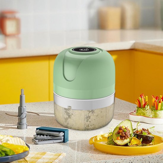 Elektrische Keukenmachine - Groentehakker Blender - Snel Ingrediënten Snijden - Draadloos USB Oplaadbaar - 9x9x9 cm - Cyaan Blauw — afbeelding 4