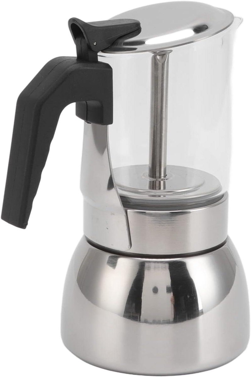 Glazen Koffiepot - Italiaans Koffiezetapparaat - Thuis Koffie Maken - Roestvrijstalen Basis - 300ML - Zilver