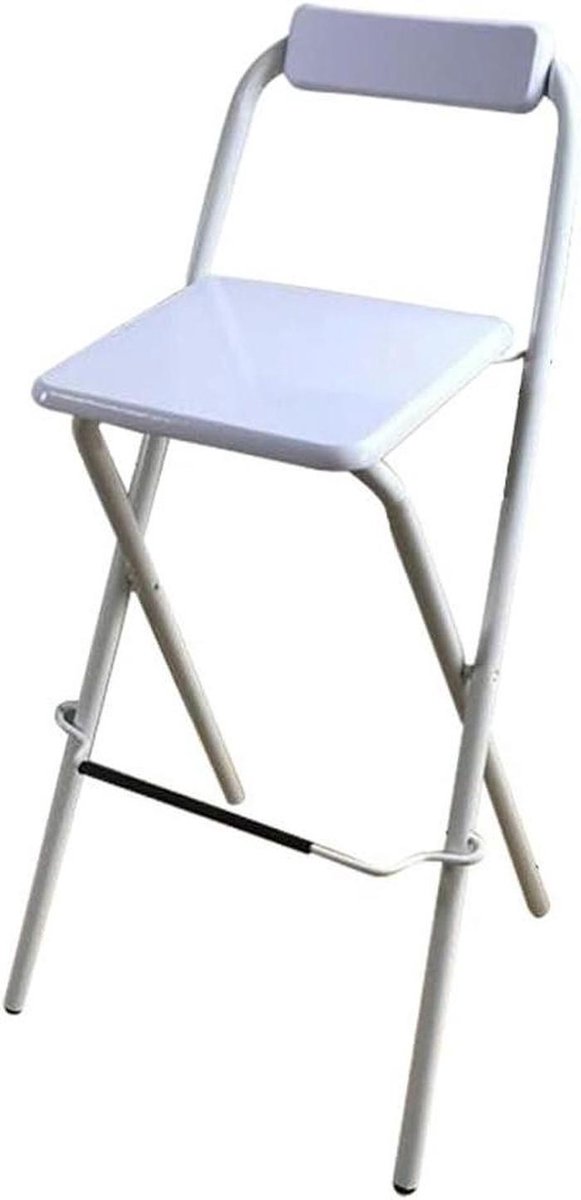 Opvouwbare Barkruk - Hoge Stoel - Aanrecht Gebruik - Met Rugleuning - 75 cm Zithoogte - Wit