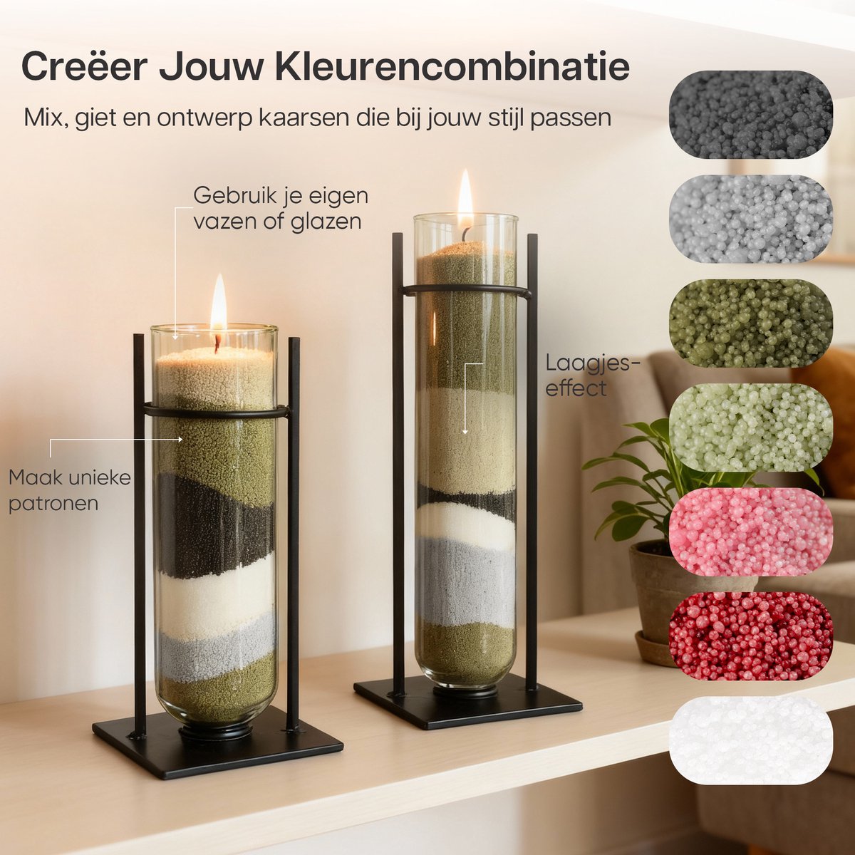 Comforder Kaarsenzand Set met 4 Lonten - 400g Groen - Kaarsen maken voor Volwassenen - Kaarszand Was & Kaarsenwas - Burning Sand Wax - Kaars Zand Candle Making DIY Kit - 50 Branduren — afbeelding 4