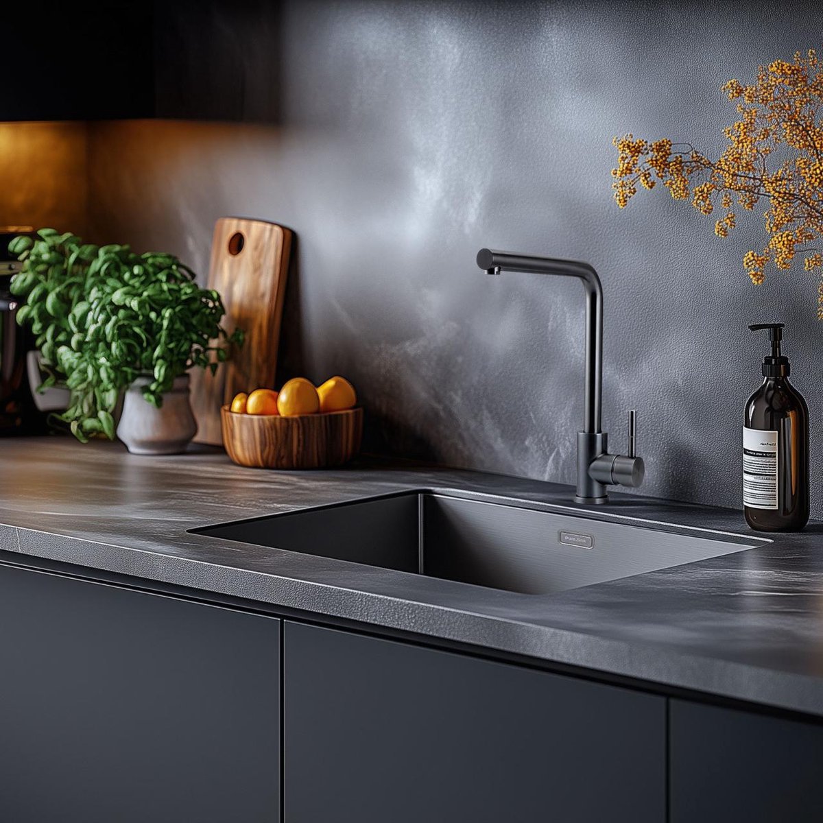 Pure.Sink Prestige Combinatieset Gun metal spoelbak 50x40 cm met Gun metal Keukenkraan 1208970763