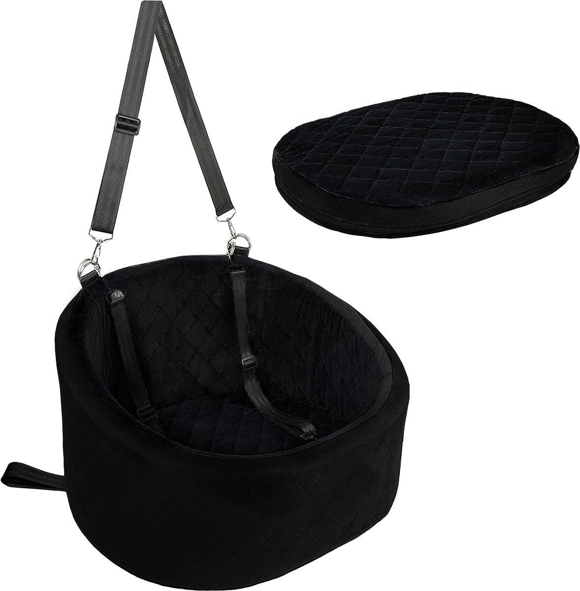 Hondenmand Auto – Hondenstoel Auto met Gordel – Autostoel Hond – Voor Kleine en Middelgrote Honden tot 15 kg – Zwart