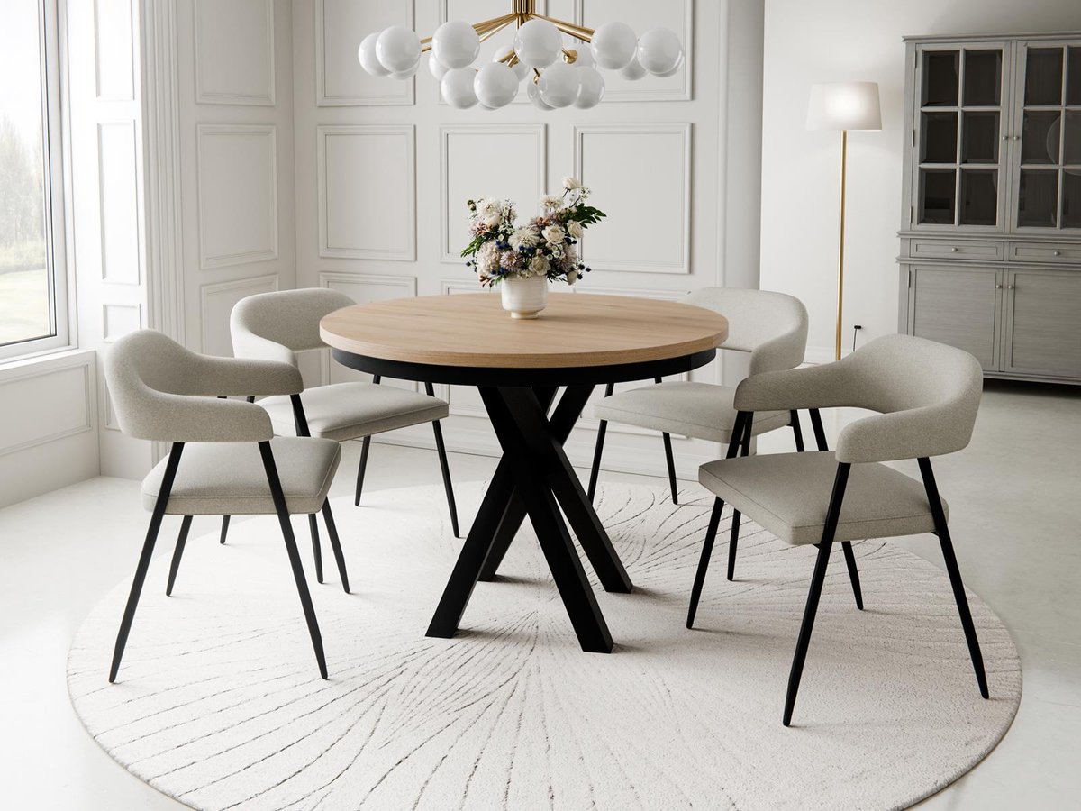 Compleo24- Ronde Eettafel- Designertisch mit Metallgestell - 100/140 cm- Craft eiken