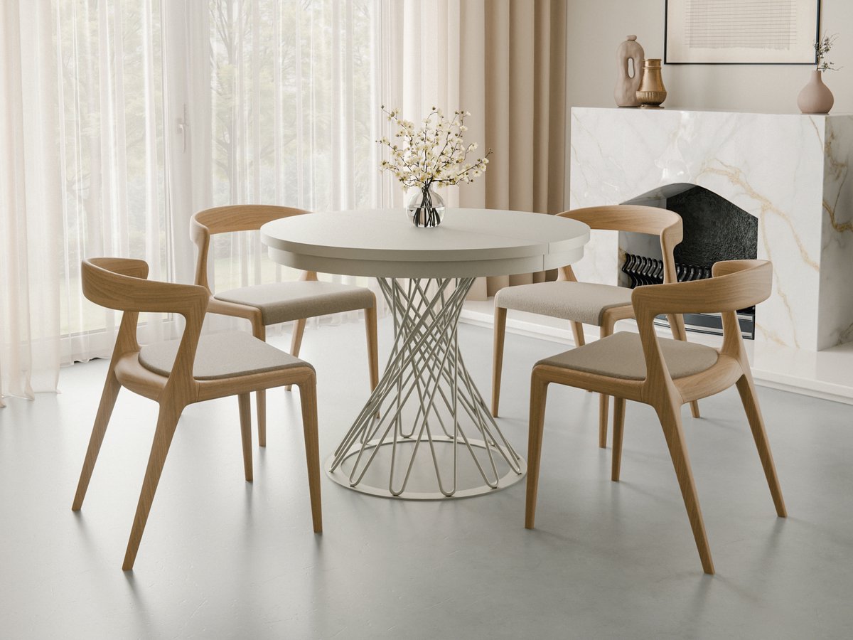 Compleo24-Ronde eettafel met opengewerkte voet- 100/140 cm-Moderne stijl-Cashmere