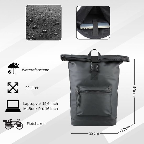 Fana Bags Fietstas en Rugtas in één met Laptopvak Zwart - Werktas/Rugzak van Fana Bags — afbeelding 4