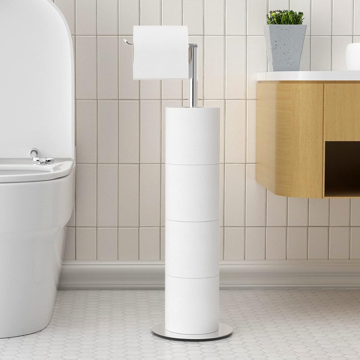 NBAP® Toiletbutler - Toiletrolhouder Staand - Zilver