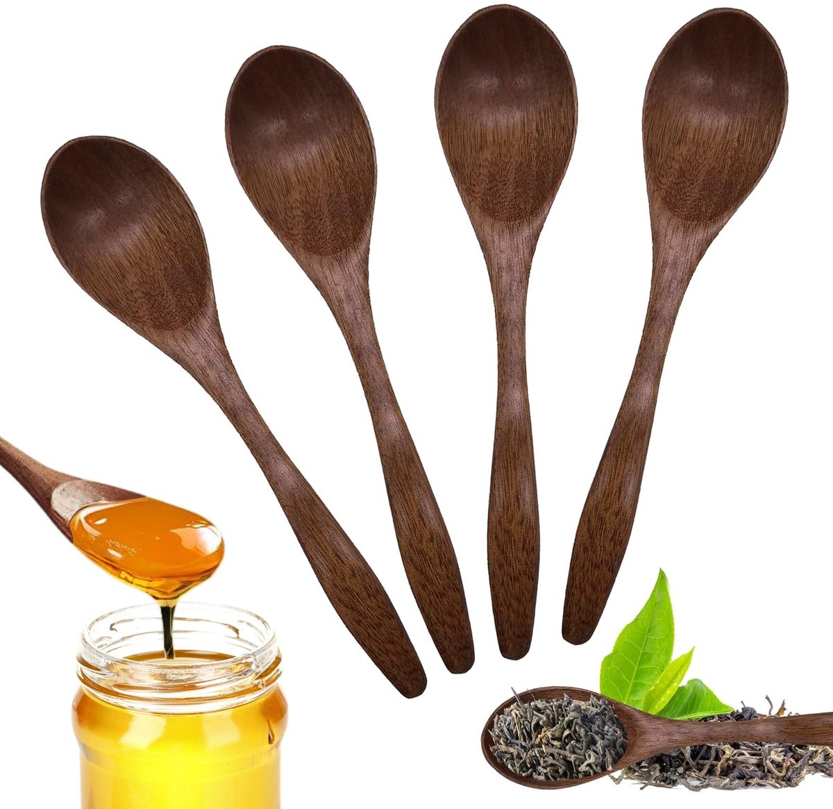 Cosensi - Dailygoods - Dailygoody - Houten Lepels - Houten Theelepels - Handgemaakt en duurzaam - Bruin - Voor warme dranken - Perfect voor in de keuken - Set van 4