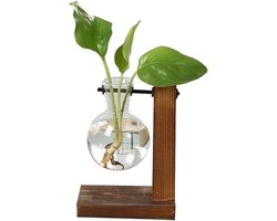 Xf Terrarium Hydroponic Plant Vazen Vintage Bloem Pot Transparante Vaas Houten Frame Glas Tafelblad Planten Thuis Bonsai Decor