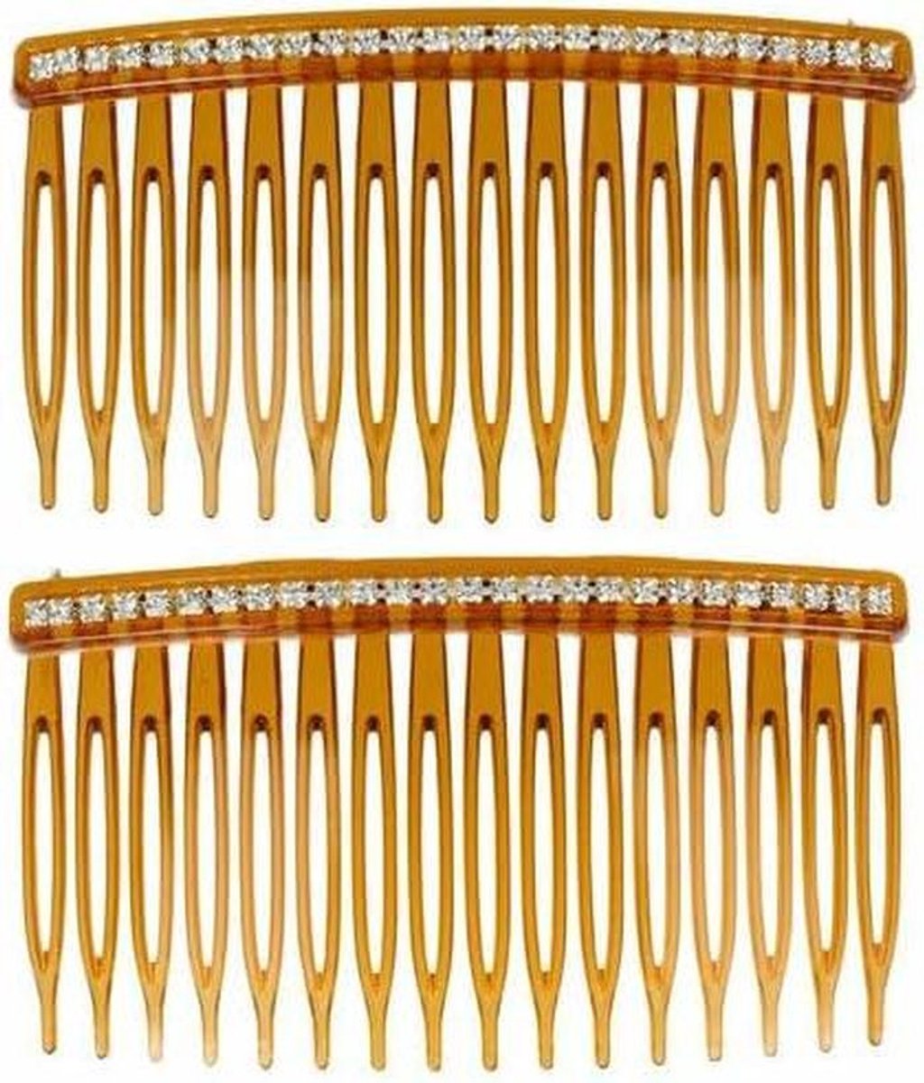 Haarspeld Sierkam - Opsteekkammen Strass - Kapsel Stylen - Set van 2 - 8 cm - Bruin