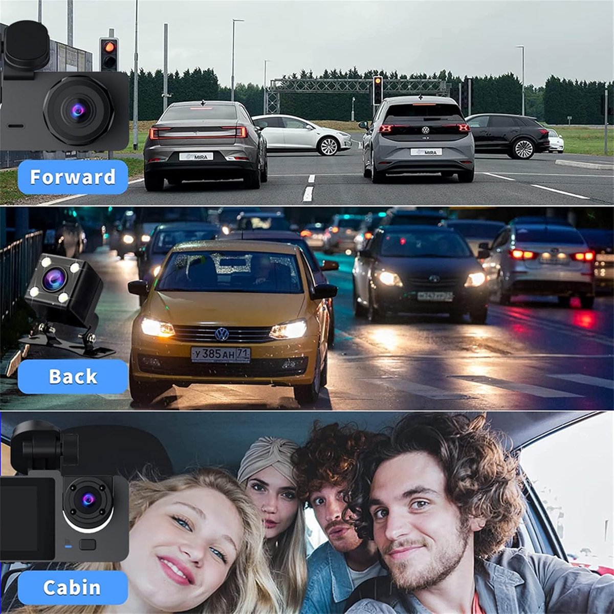 Dash Camera Auto - Voertuig Recorder - Veilig Rijden - 3 Kanaals Opname - 1080P Resolutie - Zwart – foto 4
