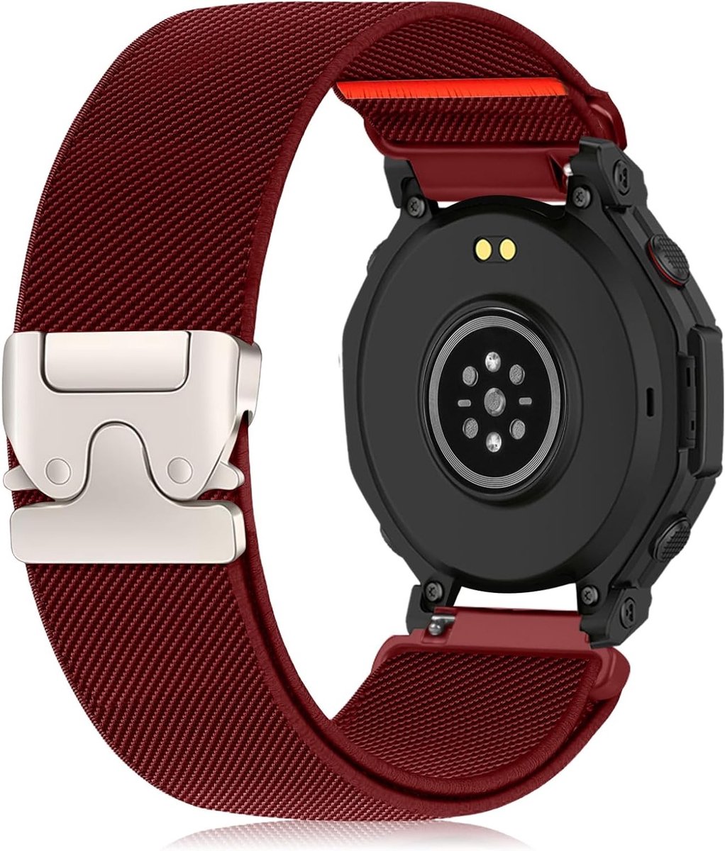 Elastische Sportarmband voor 48mm Smartwatches, Gevlochten Nylon, Parachute Sluiting, Rood, Geschikt voor Amazfit T-Rex 3 Pro, Bip 6 en GTR 4