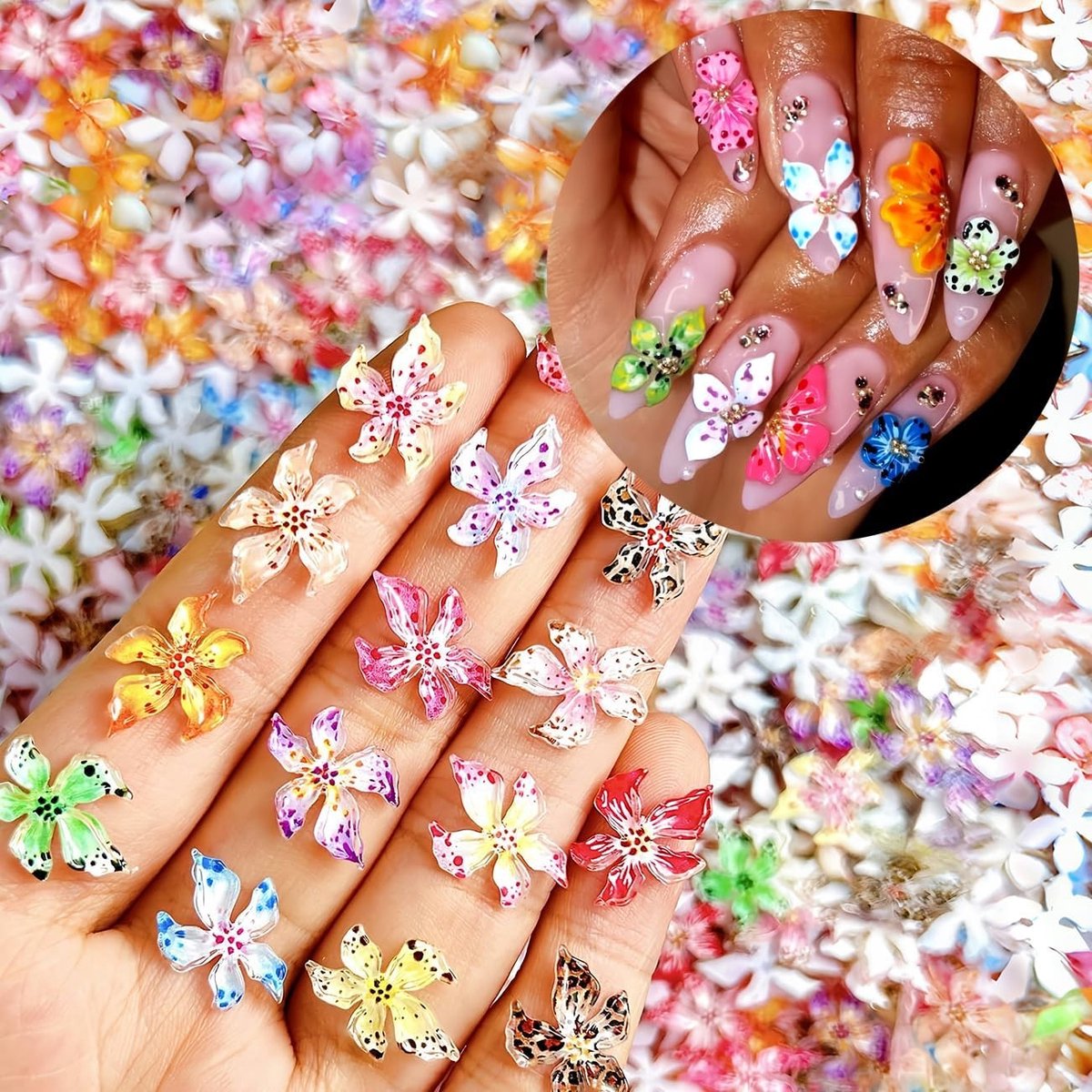 Cosensi - Kleurrijke 3D Nagelcharms van Lelie Bloemen (60 Stuks)