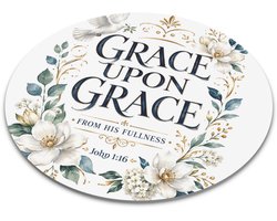 Ronde muismat Christelijk Grace Upon Grace Johannes 1:16 Aquarel Illustratie Witte Duif Bloemen Witte Magnolia Bijbeltekst Quote Cadeau Bureau Onderlegger Thuiswerkplek Accessoire