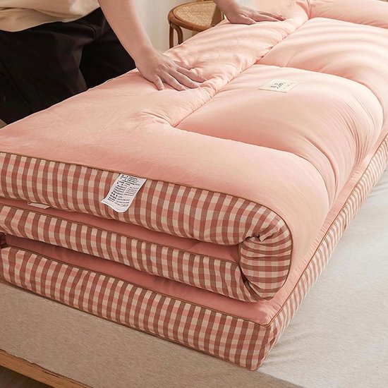 Japanse Vloermatras - Opvouwbare futon - Comfortabel slapen - Drukverlagend ontwerp - 100x200cm - Roze Plaid — afbeelding 3
