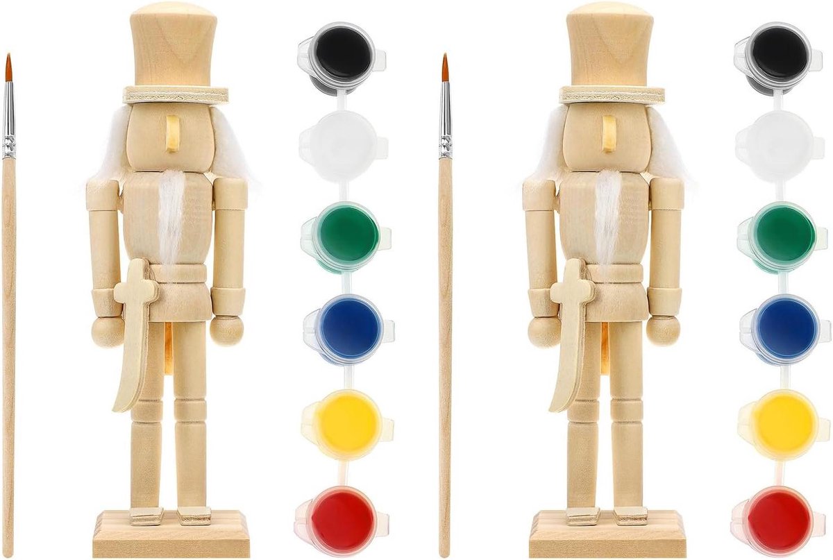 Houten Notenkrakers - Figuren Beeldjes - Zelf Maken - Beschilderbaar - 2 Sets - Diverse Kleuren